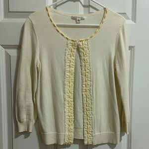 Banana Republic Cream Cardigan with Ruffle Trim